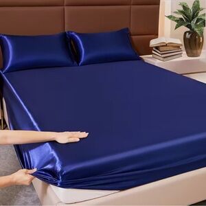3pc Luxurious Satin Sheet Bedding Set - Metallic Royal Blue